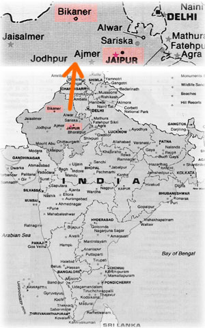 インドの地図・ビカネールの位置