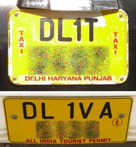 インドのタクシーのナンバープレート