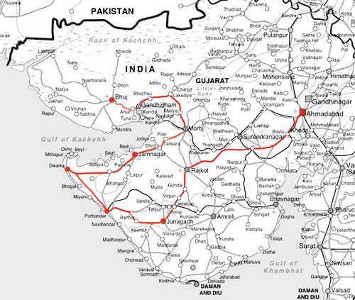 インド、グジャラート州の地図